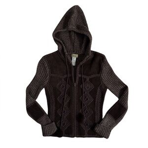 Buffalo David Bitton Y2K Brown Knit Suede Sweater